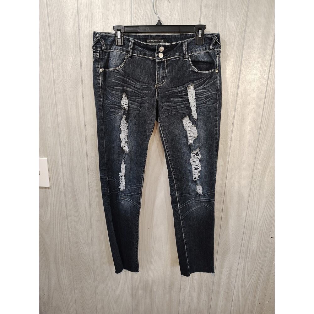 Women's Twenty One Black Sequined Jeans Distressed Size 11/12R Grunge Skater...